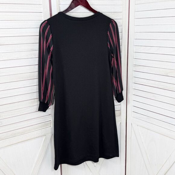 Luxology Jersey Knit Sheer Striped Sleeve Shift Dress Black XS - Picture 8 of 12